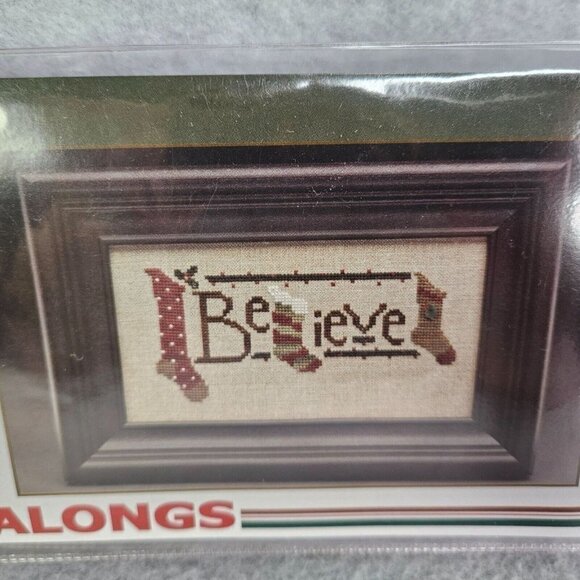 The Trilogy Believe Christmas Stockings Linen Cross Stitch Kit Button Thread New - Picture 1 of 4